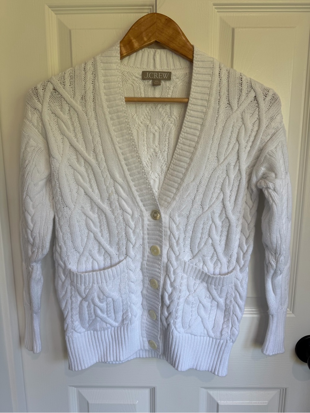 J. Crew Cream Cable-Knit V-Neck Cardigan 100% Cotton